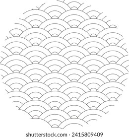 Blue sea wave pattern, Seigaiha, round, without frame