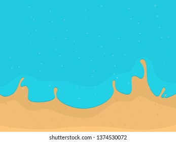 Blue sea wave rolling on the Golden sandy beach. Vector background