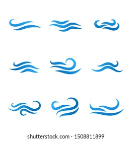 Blue sea waves in different styles object isolated on a white background