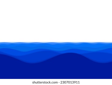 Blue sea waves to horizon. Vector backgound template for you text