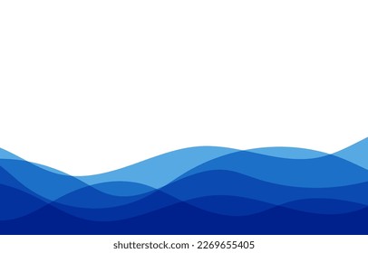 Las olas de mar azul se superponen. líneas de flujo con espacio de copia en el vector de fondo blanco