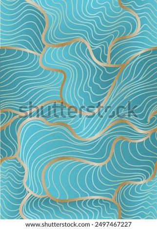 blue sea waves pattern in luxury gold line. abstract repeatable seamless pattern vector illustration