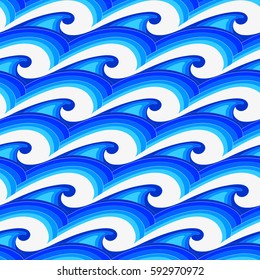 Blue sea waves seamless pattern. 