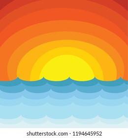 blue sea and waves with sunset background,Sea and clear sky,Simple flat symbol for logo,infographics,web,illustration,vector,EPS10
