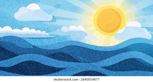 Blue Sea Waves Under a Sunny Sky, Illustration