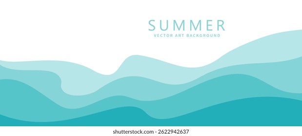 Blue sea waves vector background. Sea beach vector illustration. Summer tropical background for cover, flyer, poster, banner, social media, ads.