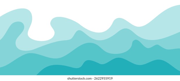 Blue sea waves vector background. Sea beach vector illustration. Summer tropical background for cover, flyer, poster, banner, social media, ads.