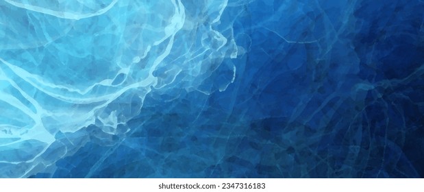 Blue sea with waves. Vector watercolor background for cover design, card, flyer, poster. Summer illustration. Storm. Dark blue ocean and waves. Grunge vector texture.
