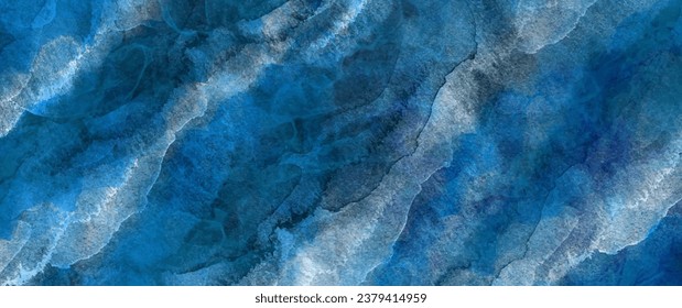 Blue sea with waves. Vector watercolor background for cover design, card, flyer, poster. Summer illustration. Storm. Dark blue ocean and waves. Grunge vector texture.	
