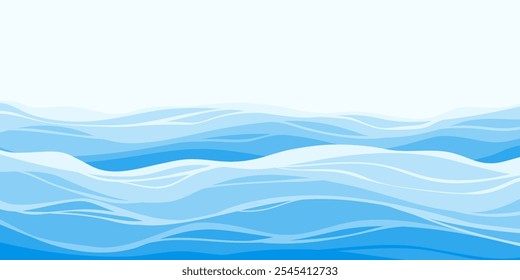 Blue Sea Waves. Water abstract background in cartoon flat stlye.