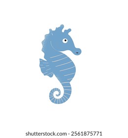 A blue seahorse Charming minimalistic illustration of  with textured details on a white background