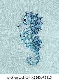 Mosaico de caballito de mar azul, ilustración vectorial