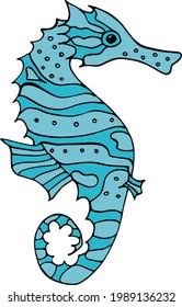 Blue seahorse on white background. Vector image.