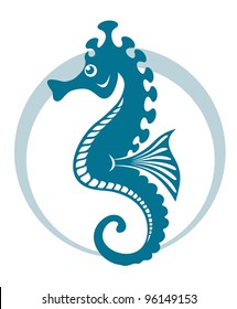 Blue seahorse symbol with circle shape. Vector illustration