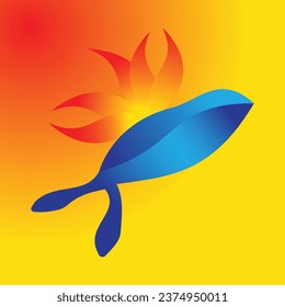 blue seal with flames on the back and orange background