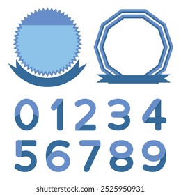 Blue Seals Template with Personalized Numbers - Transparent, Filled, Zig Zag Circle and Decagon Seals.