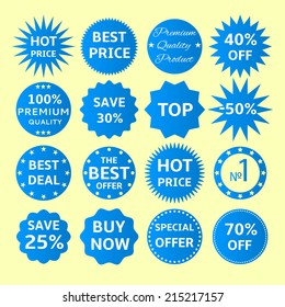 Blue seals-stickers set on the yellow background.
