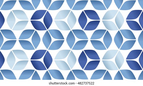 Blue Seamless Abstract 3D Square Background with Cubes Arranged in Hexagon Pattern with Gradients