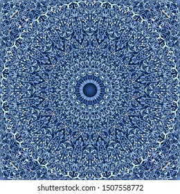 Blue seamless abstract flower garden mandala geometry pattern background - tribal vector graphic