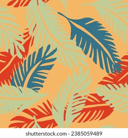 Blue Seamless Abstract Foliage Shape Print. Hippie Repetitive Decoration Natural Element, Seamless Art. Pink Endless Creative Simple Style Wallpaper. 