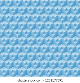 Blue seamless abstract geometric pattern, Half a block within a block wallpaper design, Vector illustration