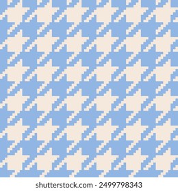 Blue seamless abstract geometric pixel houndstooth pattern on light background