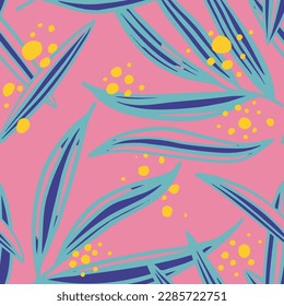 Blue Seamless Abstract Jungle Lines Pattern. Black Continuous Color Vintage Element, Seamless Design. Bright Repeated Decoration Garden Style Vector. 