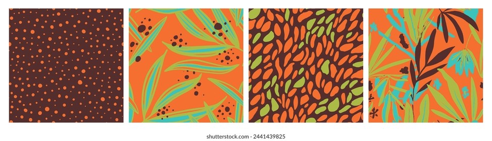 Diseño de decoración de palma abstracta sin costuras azul. Superficie decorativa de decoración repetida en color pastel, colección sin costuras. Garabato sin costura naranja hermoso GARABATO de impresión. 