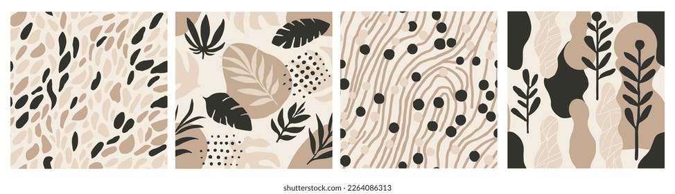 Blue Seamless Abstract Plant Artwork Collection. Green Continuous Classic Natural Illustration, Seamless Backdrop. Vibrant Seamless Color Organic Surface Print. 