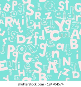 Blue seamless alphabet texture. Endless pattern with rose letters. template for design and decoration
