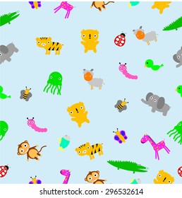 Blue Seamless Background - Baby Animals 
