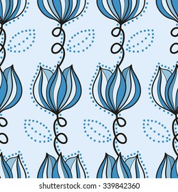 Blue seamless background of beautiful flowers