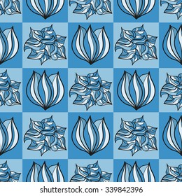 Blue seamless background of beautiful flowers