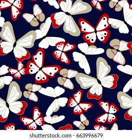 Blue seamless background with butterflies