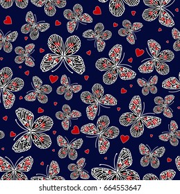 Blue seamless background with butterflies