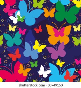 Blue seamless background with butterflies, vector illustration