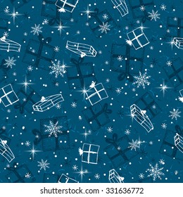 Blue seamless background with christmas gifts ,  vector illustration