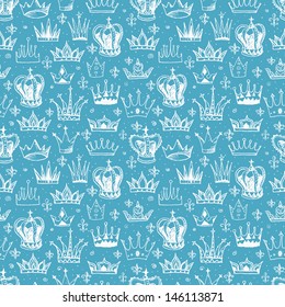 Blue Seamless background with crowns. Can be used for wallpaper, pattern fills, textile, web page background, surface textures. Vector illustration. 