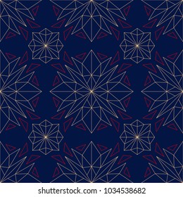 Blue seamless background. Floral beige and red pattern for wallpapers and textile