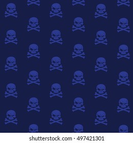 Blue seamless background with Jolly Roger