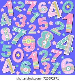 Blue Seamless background with multicolor numbers. Vector Illustration