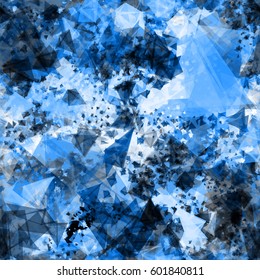 Blue seamless background from transparent triangles. Like ice crystals. 