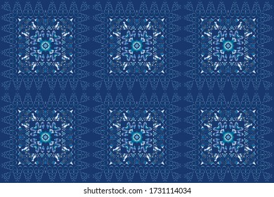 Blue seamless background with a variety of beautiful patterns