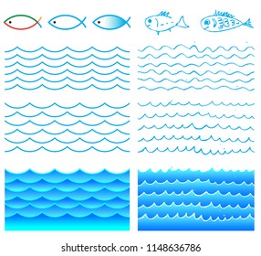 Blue seamless background from waves. Can be used for posters, postcards, advertising for environmental events.