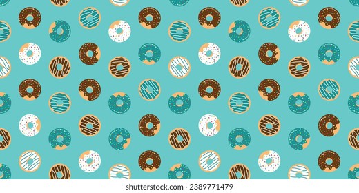 Blue seamless banner with donuts