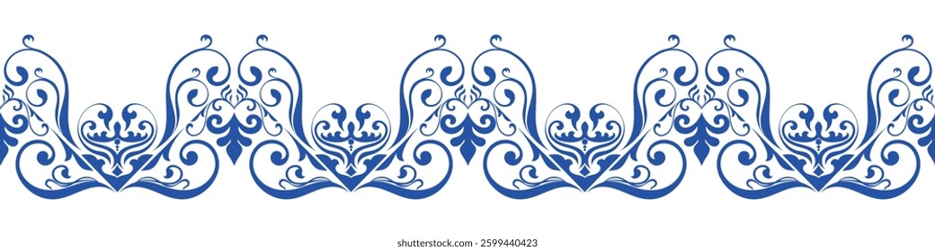Blue seamless border, border for fabric pattern, carpet pattern
