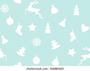 Blue seamless Christmas Background - reindeer, snowflakes, trees, stars. Vector illustration