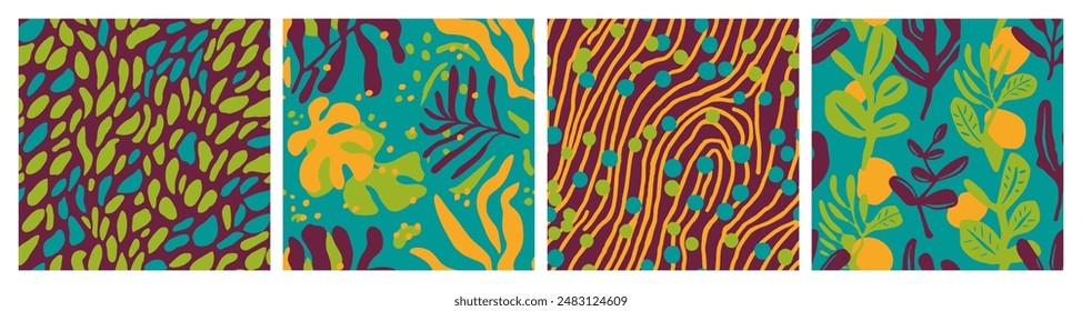 Blue Seamless Color Foliage Style Design. Green Continuous Abstract Decorative Shape, Seamless Background. Dark Seamless Elegant Organic Invitation Print. 