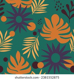 Blue Seamless Contemporary Decorative Element Wallpaper. Gradient Repeated Summer Palm Paint, Seamless Art. Purple Repetitive Elegant Jungle Artwork Vector. 