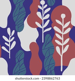 Blue Seamless Creative Artistic Decor Vector. Bright Repetitive Doodle Graphic Leaves, Seamless Design. Green Seamless Decoration Spring Watercolor Print. 